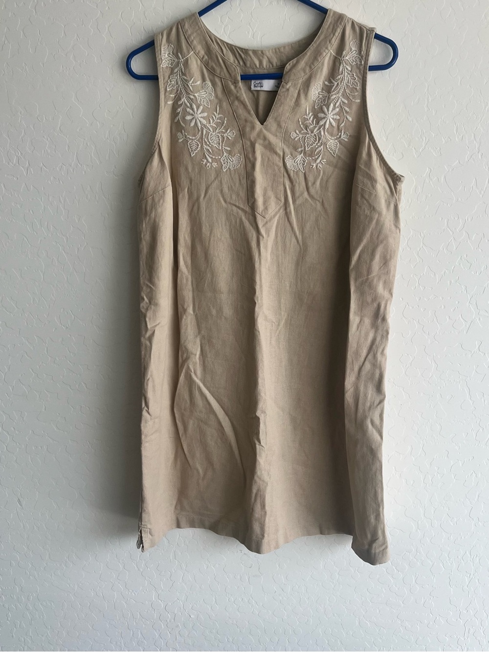 croft & barrow Beige Sleeveless Embroidered V-Neck Midi Dress